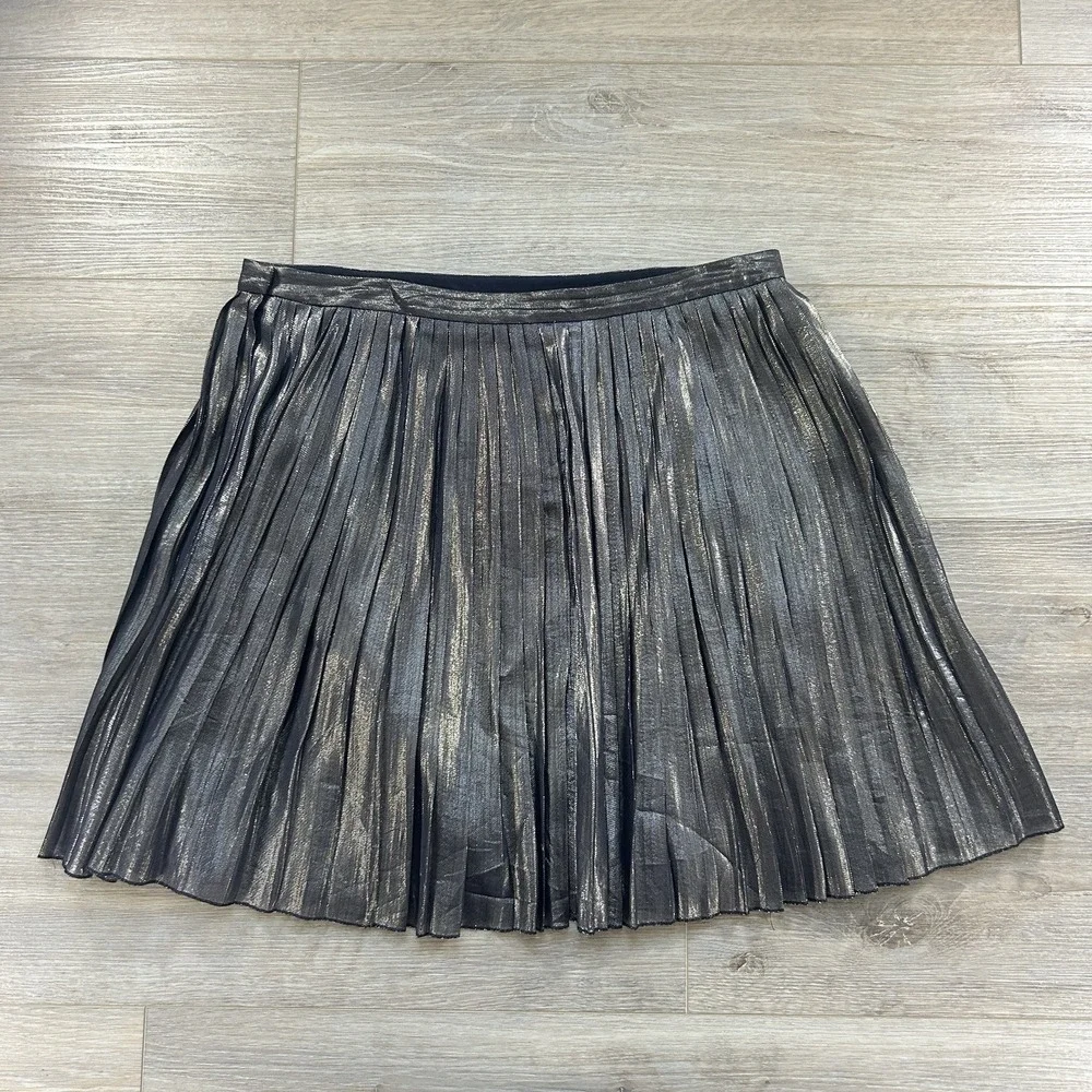 Tory‎ Burch Size 10 Silk Blend Gold Metallic Pleated Skirt A-Line Office Holiday